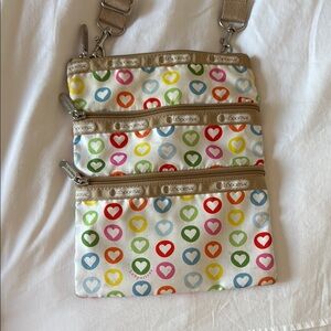 LeSportsac Heart Print Crossbody Bag with Beige Trim